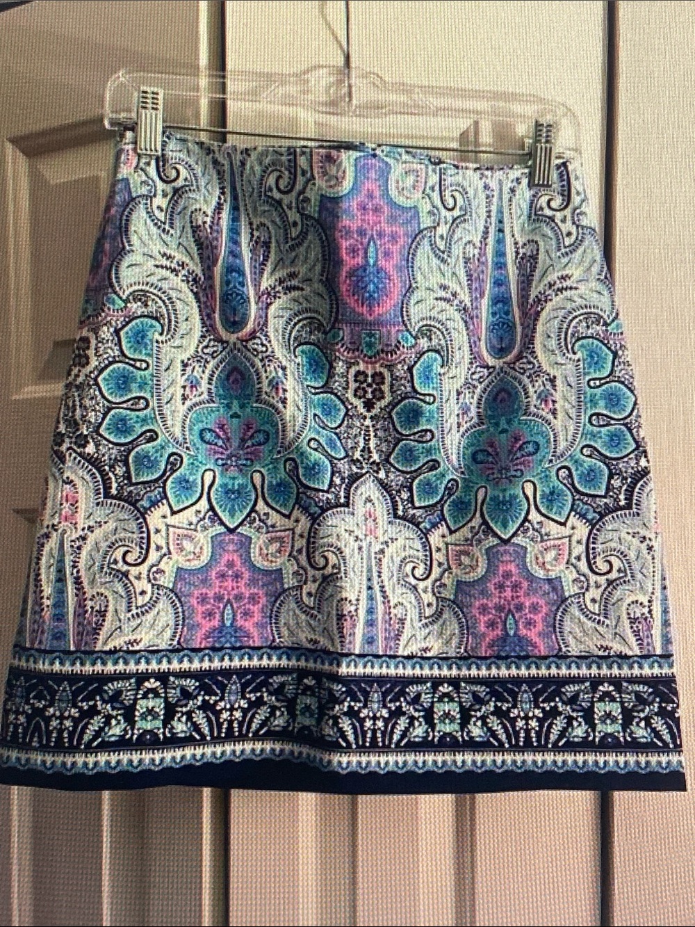 Talbots Paisley A-Line Skirt in Teal, Purple & Navy